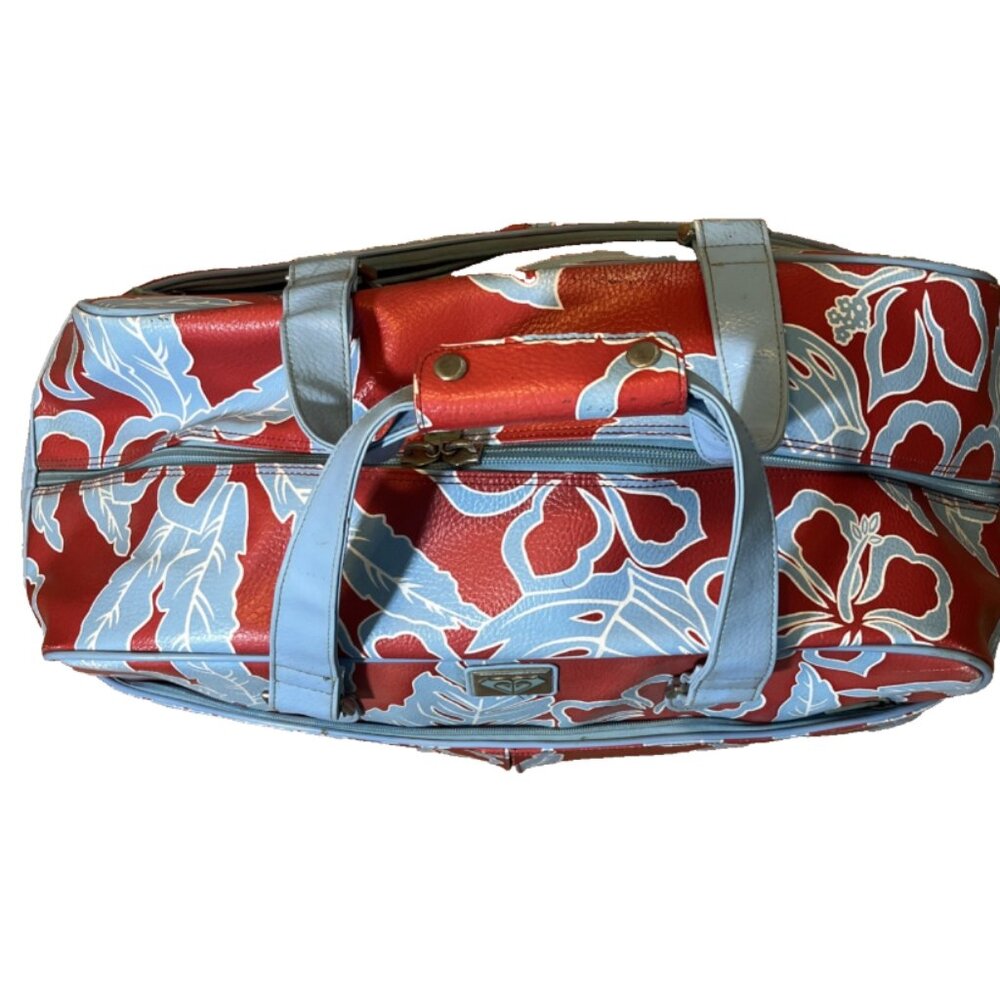 VTG Roxy Red Blue Floral Hawaiian tropical 25” Large Rolling Duffle Bag luggage - Picture 3 of 16